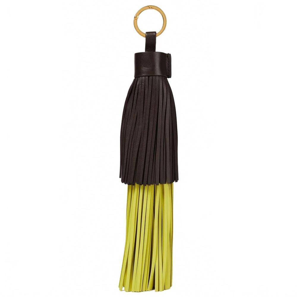 NEW BOTTEGA VENETA unisex tesla two tone leather keychain in black/yellow